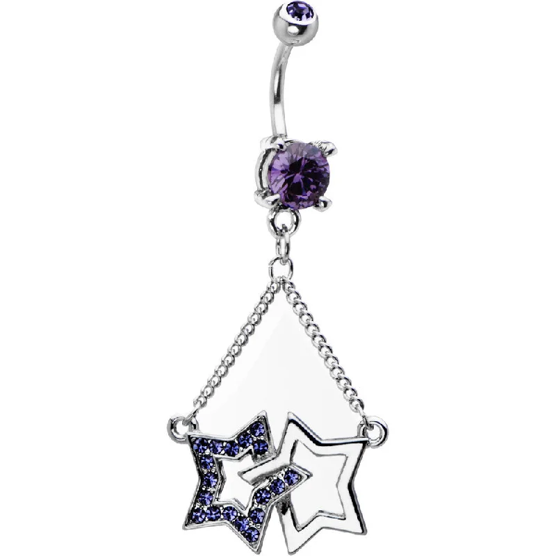 Unique Belly Rings with Creative Details -Dual Star Tanzanite Cubic Zirconia Dangle Chain Belly Ring Unique Belly Rings with Creative Details -Dual Star Tanzanite Cubic Zirconia Dangle Chain Belly Ring