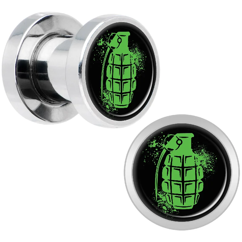 Women's Earrings – Elegant Designs for Every Personality--Green Grenade Steel Screw Fit Plug Set 2 Gauge Women's Earrings – Elegant Designs for Every Personality--Green Grenade Steel Screw Fit Plug Set 2 Gauge