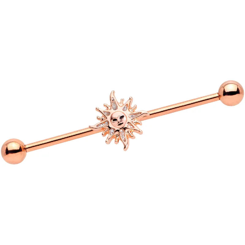 Women's Earrings – Elegant Designs for Every Personality--14 Gauge Rose Gold Tone Happy Sun Industrial Barbell 38mm Women's Earrings – Elegant Designs for Every Personality--14 Gauge Rose Gold Tone Happy Sun Industrial Barbell 38mm