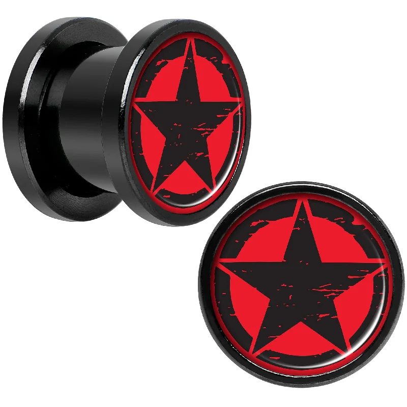 Women's Earrings – Elegant Designs for Every Personality--Black Red Distressed Star Black Anodized Screw Fit Plug Set 00 Gauge Women's Earrings – Elegant Designs for Every Personality--Black Red Distressed Star Black Anodized Screw Fit Plug Set 00 Gauge
