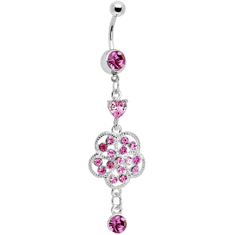 Trendy Belly Rings for Fashion-Forward Women -Pink Gem Floral Enchantment Dangle Belly Ring Trendy Belly Rings for Fashion-Forward Women -Pink Gem Floral Enchantment Dangle Belly Ring