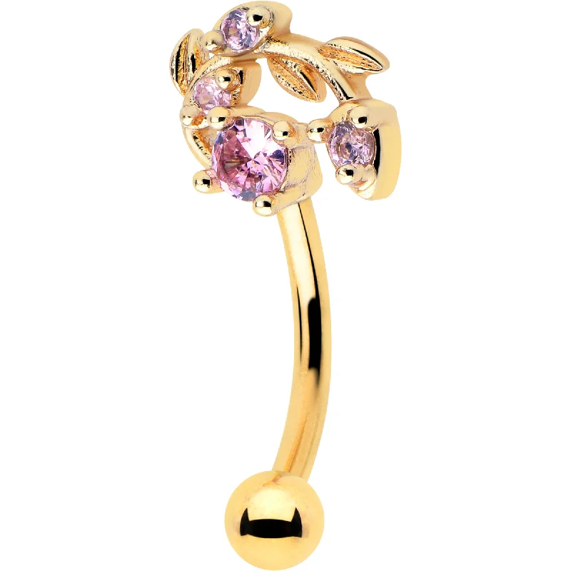 Women's Earrings – Elegant Designs for Every Personality--16 Gauge 5/16 Pink Gem Gold Tone Twining Vine Curved Eyebrow Ring Women's Earrings – Elegant Designs for Every Personality--16 Gauge 5/16 Pink Gem Gold Tone Twining Vine Curved Eyebrow Ring