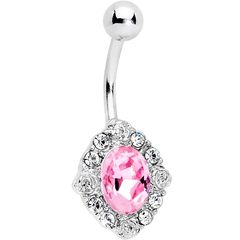 Comfortable Belly Rings for Sensitive Piercings -Pink Gem Long Look in the Mirror Belly Ring Comfortable Belly Rings for Sensitive Piercings -Pink Gem Long Look in the Mirror Belly Ring