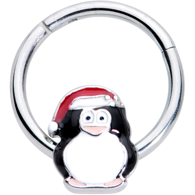 Beautiful Nose Rings for Daily Glam -16 Gauge 3/8 Penguin Santa Hat Christmas Hinged Segment Ring Beautiful Nose Rings for Daily Glam -16 Gauge 3/8 Penguin Santa Hat Christmas Hinged Segment Ring