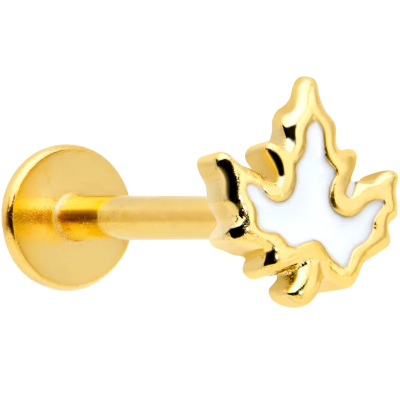 Lip Rings with Bold Stones for a Dazzling Effect16 Gauge 5/16 Gold Tone Autumn White Maple Leaf Labret Monroe Tragus