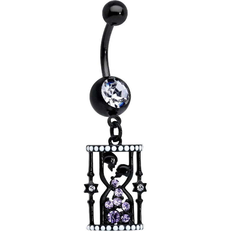Belly Rings with Simple and Elegant Designs -Clear Purple Gem Black Gothic Skull Hourglass Dangle Belly Ring Belly Rings with Simple and Elegant Designs -Clear Purple Gem Black Gothic Skull Hourglass Dangle Belly Ring