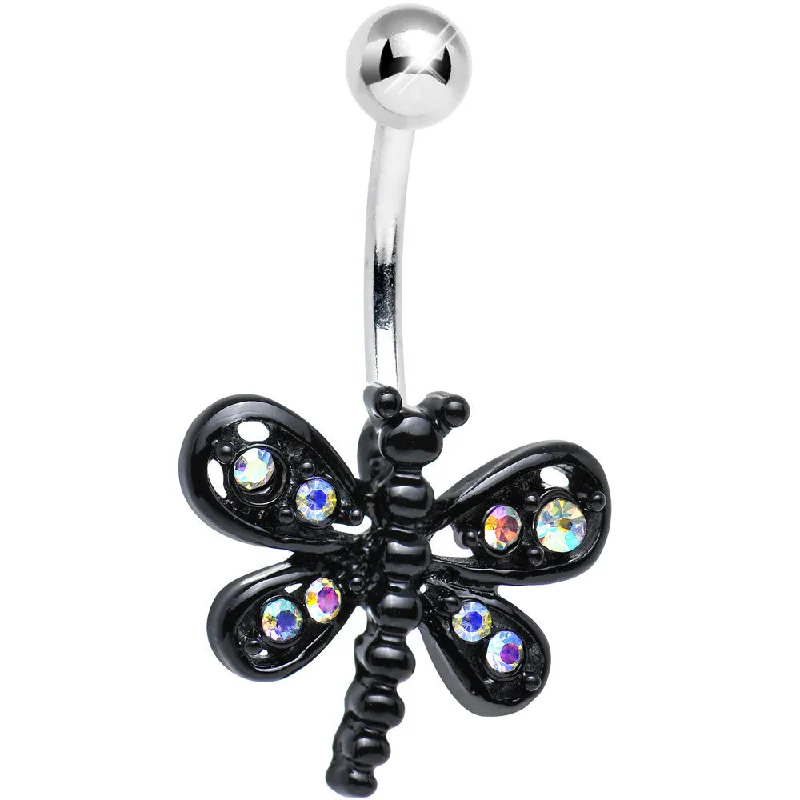 Belly Rings for Fashionable Women -Aurora Gem Dark and Dreamy Dragonfly Belly Ring
