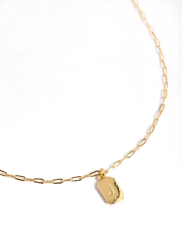 Shop Classic Women's Necklaces & Pendants with a Modern Twist-Letter J Gold Plated Rectangle Pendant Initial Necklace Shop Classic Women's Necklaces & Pendants with a Modern Twist-Letter J Gold Plated Rectangle Pendant Initial Necklace