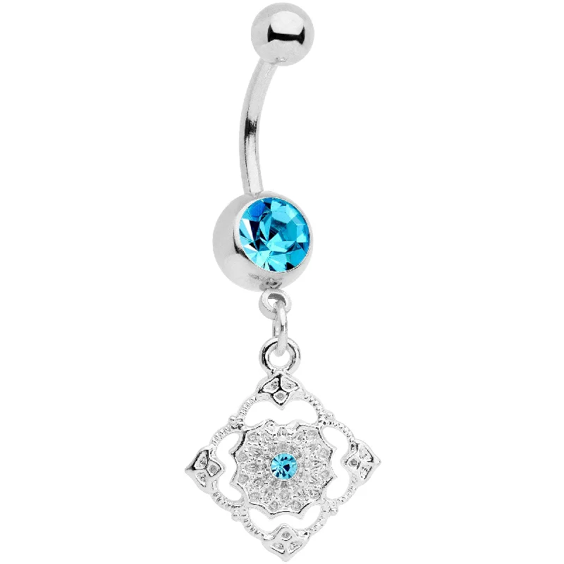 Unique Belly Rings for Bold Fashion -Blue Gem Art Deco Antique Style Elegance Dangle Belly Ring Unique Belly Rings for Bold Fashion -Blue Gem Art Deco Antique Style Elegance Dangle Belly Ring