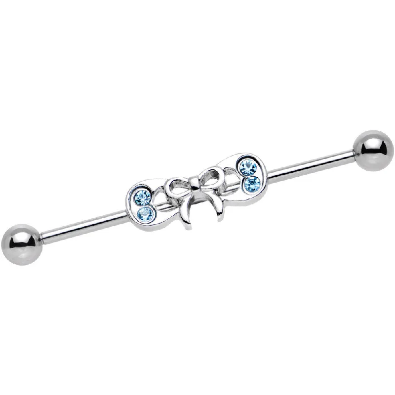 Women's Earrings – Elegant Designs for Every Personality--14 Gauge Aqua Gem Steel Studded Girlie Bow Industrial Barbell 38mm Women's Earrings – Elegant Designs for Every Personality--14 Gauge Aqua Gem Steel Studded Girlie Bow Industrial Barbell 38mm