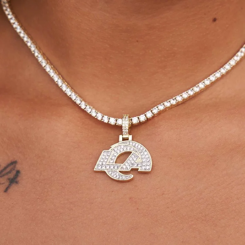 Shop Classic Women's Necklaces & Pendants with a Modern Twist-Los Angeles Rams Official NFL Micro Logo Pendant - Yellow Gold Shop Classic Women's Necklaces & Pendants with a Modern Twist-Los Angeles Rams Official NFL Micro Logo Pendant - Yellow Gold