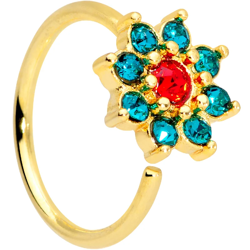 Nose Rings for Classic Timeless Fashion -18 Gauge 3/8 Red Green Gem Gold Tone Christmas Flower Nose Hoop Nose Rings for Classic Timeless Fashion -18 Gauge 3/8 Red Green Gem Gold Tone Christmas Flower Nose Hoop