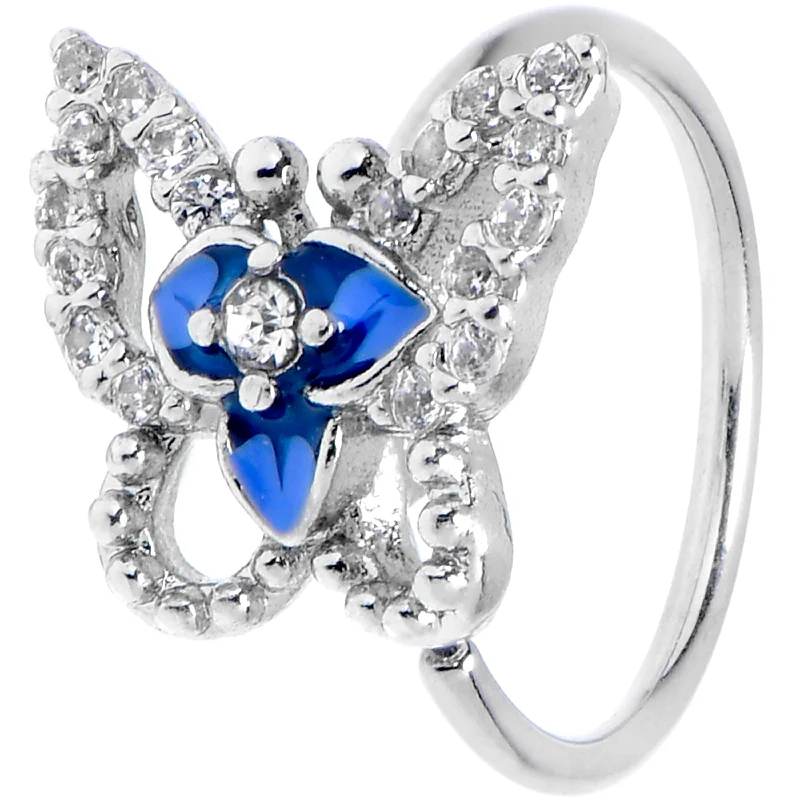 Minimalist Nose Rings -20 Gauge 5/16 Clear Gem Fabulous Butterfly Blue Nose Hoop