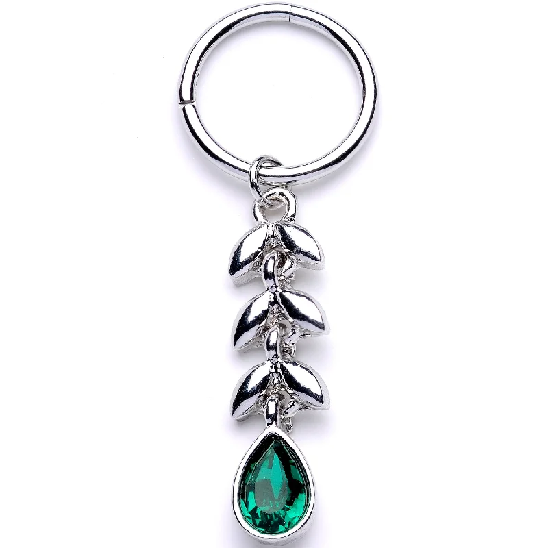 Elegant and Sleek Lip Rings for Chic Appeal16 Gauge 3/8 Green Gem Garland of Leaves Dangle Hinged Segment Ring