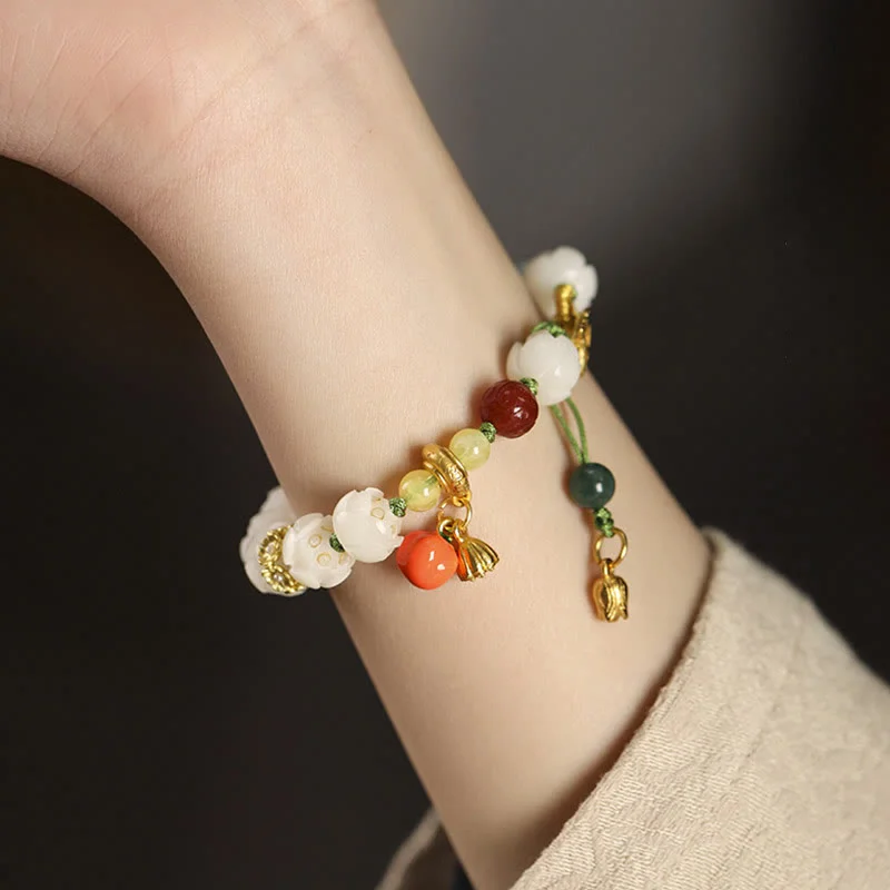 Women's Adjustable Bangles with Stones-Buddha Stones Natural Bodhi Seed Lotus Pumpkin Bead Peace Harmony Bracelet Women's Adjustable Bangles with Stones-Buddha Stones Natural Bodhi Seed Lotus Pumpkin Bead Peace Harmony Bracelet
