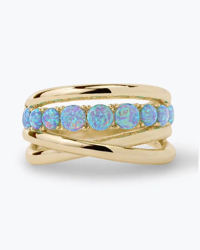 Chic Women's Rings for Fashion-Forward Looks-"Oh She Fancy" Stacked Blue Opal Ring - Gold|Blue Opal Chic Women's Rings for Fashion-Forward Looks-"Oh She Fancy" Stacked Blue Opal Ring - Gold|Blue Opal