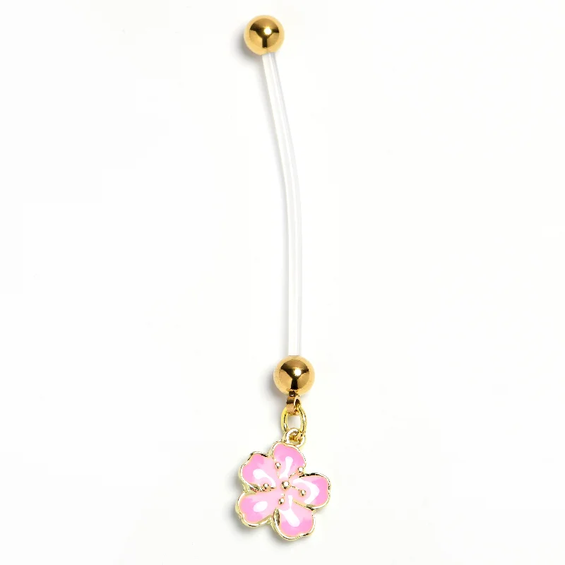 Comfortable Belly Rings for Smooth Feel -Flower Pink Blossom PTFE Pregnancy Belly Ring Comfortable Belly Rings for Smooth Feel -Flower Pink Blossom PTFE Pregnancy Belly Ring