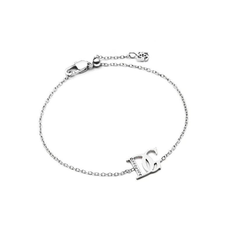 Crystal-Embedded Gold Bangles for Women-Double Initial Crystal Bracelet (Silver)