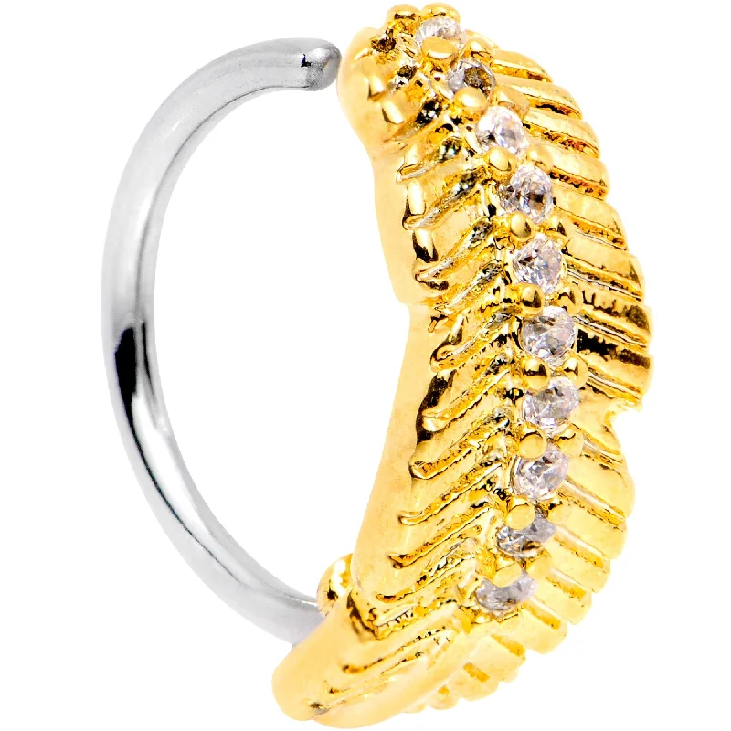 Chic Nose Rings for Fashionistas -18 Gauge Clear CZ Gem Gold Tone Feather Seamless Circular Ring Chic Nose Rings for Fashionistas -18 Gauge Clear CZ Gem Gold Tone Feather Seamless Circular Ring