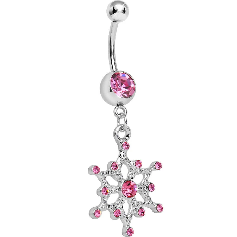 Designer Belly Rings for Elegant Style -Pink Gem Winter Daydream Snowflake Dangle Belly Ring Designer Belly Rings for Elegant Style -Pink Gem Winter Daydream Snowflake Dangle Belly Ring