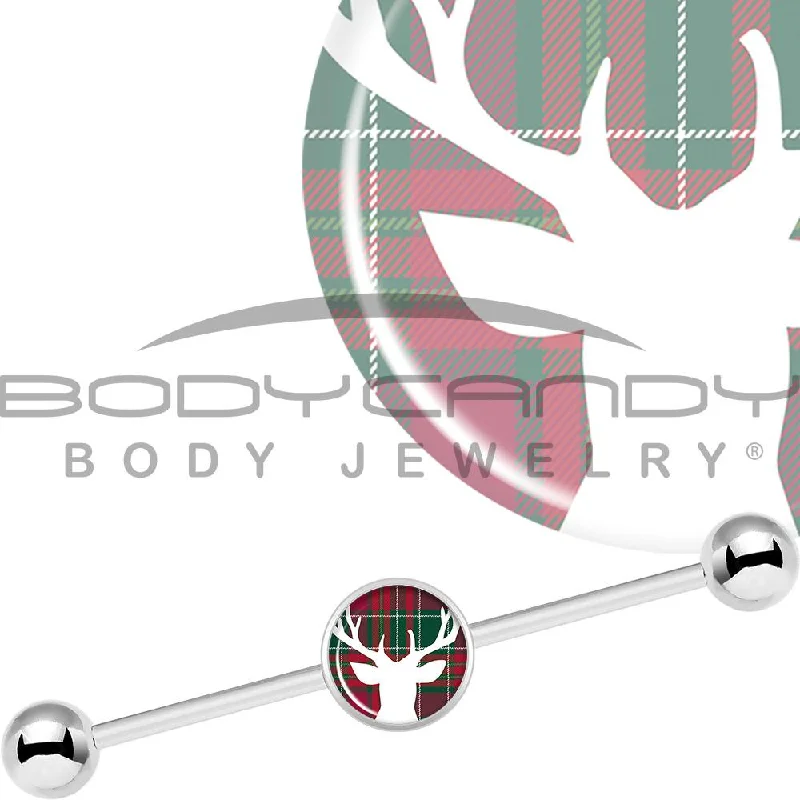 Women's Earrings – Elegant Designs for Every Personality--14 Gauge Red Green Plaid Reindeer Industrial Barbell 37mm Women's Earrings – Elegant Designs for Every Personality--14 Gauge Red Green Plaid Reindeer Industrial Barbell 37mm
