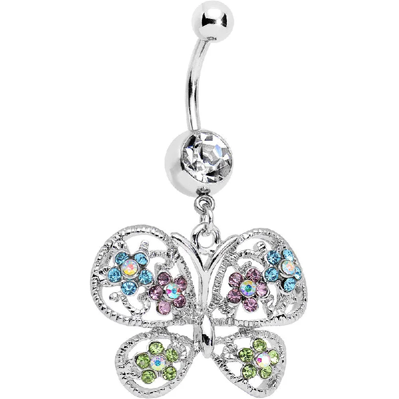 Designer Belly Rings for Exclusive Looks -Multicolored Gem Butterfly Dangle Belly Ring Designer Belly Rings for Exclusive Looks -Multicolored Gem Butterfly Dangle Belly Ring