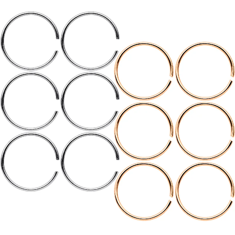 Nose Rings with Chic Detailing -22 Gauge 5/16 Steel Rose Gold Tone Anodized Seamless Circular Ring Set of 12 Nose Rings with Chic Detailing -22 Gauge 5/16 Steel Rose Gold Tone Anodized Seamless Circular Ring Set of 12