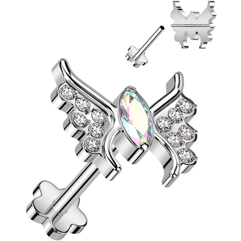 Women's Earrings – Elegant Designs for Every Personality--18 Gauge 5/16 Aurora CZ Gem Butterfly Medical Grade Titanium Reversible Flat Back Earring Women's Earrings – Elegant Designs for Every Personality--18 Gauge 5/16 Aurora CZ Gem Butterfly Medical Grade Titanium Reversible Flat Back Earring