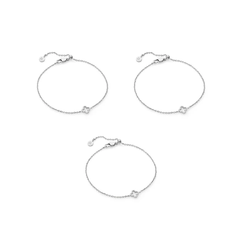 Personalized Charms for Women's Bangles-Crystal Clover Bracelet Bundle (Silver)