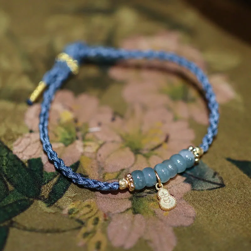 Crystal-Embellished Bangles for Women-Buddha Stones 925 Sterling Silver Natural Jade Gourd Rutilated Quartz Fu Character Luck Braid Bracelet Crystal-Embellished Bangles for Women-Buddha Stones 925 Sterling Silver Natural Jade Gourd Rutilated Quartz Fu Character Luck Braid Bracelet
