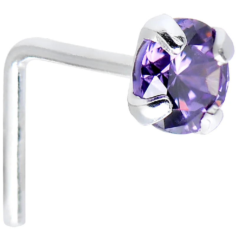 Nose Rings for Personalized Fashion -925 Sterling Silver 3mm Round Purple CZ L-Shape Nose Ring Nose Rings for Personalized Fashion -925 Sterling Silver 3mm Round Purple CZ L-Shape Nose Ring