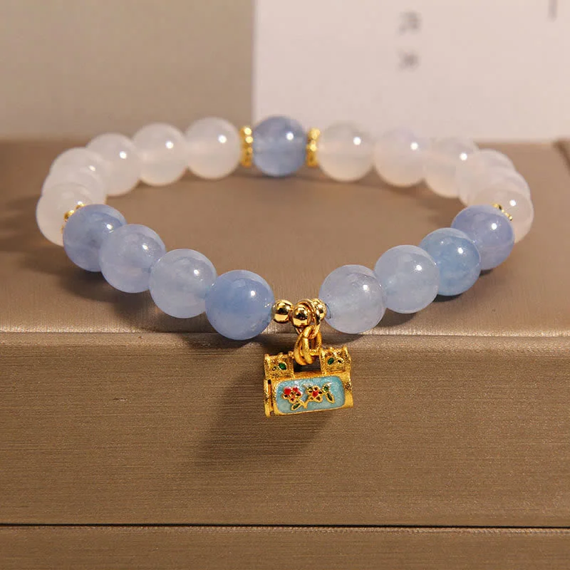 Women's Cuff Bangles with Gemstones-Buddha Stones Natural White Agate Aquamarine Protection Bracelet Women's Cuff Bangles with Gemstones-Buddha Stones Natural White Agate Aquamarine Protection Bracelet