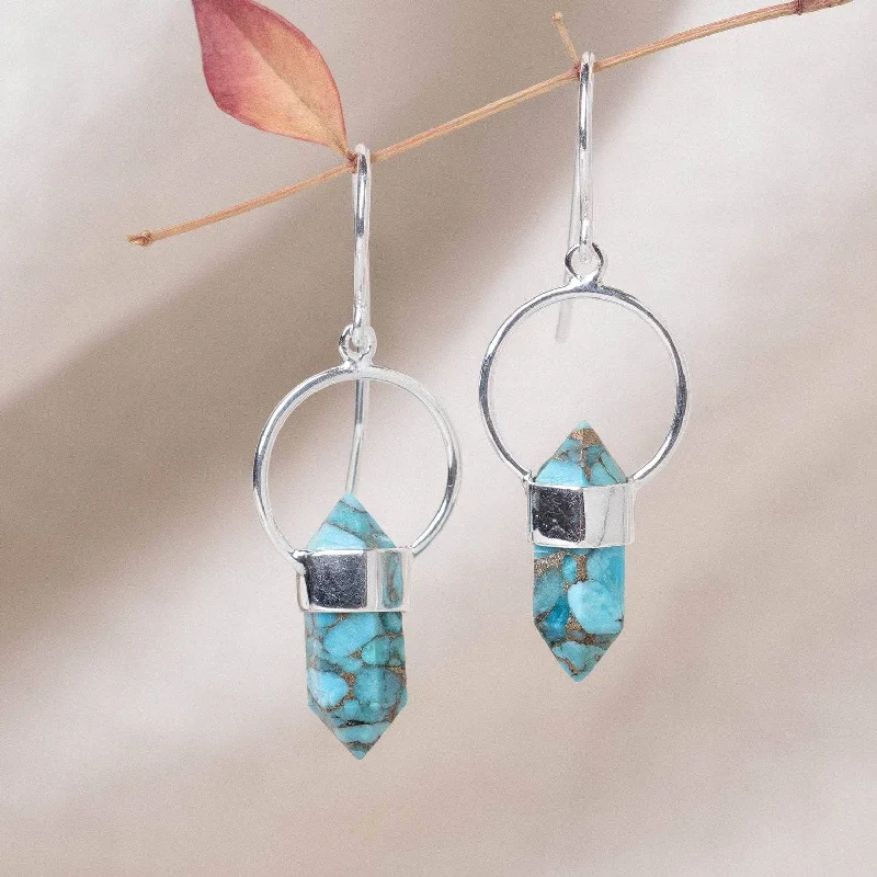 Women's Earrings – Elegant Designs for Every Personality--Genuine Turquoise Crystal Point Earring