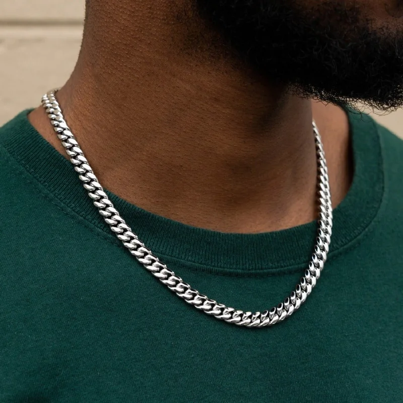 Exclusive Men's Necklaces & Pendants for the Modern Gentleman-Miami Cuban Link Chain in White Gold- 8mm Exclusive Men's Necklaces & Pendants for the Modern Gentleman-Miami Cuban Link Chain in White Gold- 8mm