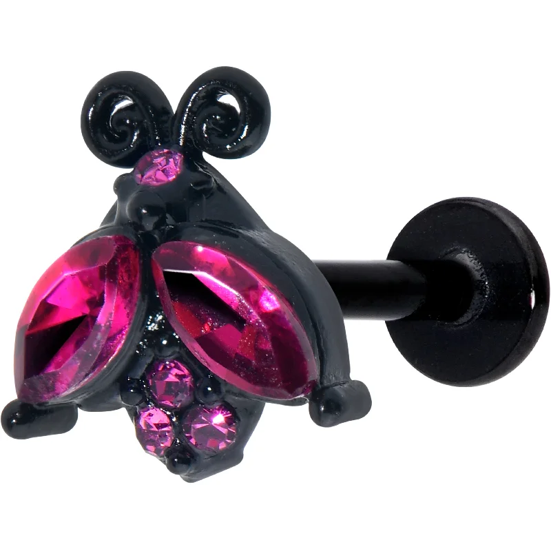 Lip Rings with Unique Stone Designs16 Gauge 5/16 Pink Gem Black Night Butterfly Labret Monroe Tragus