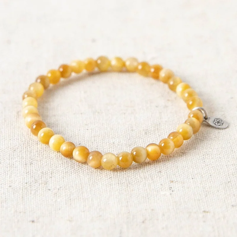 Stackable Silver Bangles for Women-Golden Tiger Eye Energy Bracelet