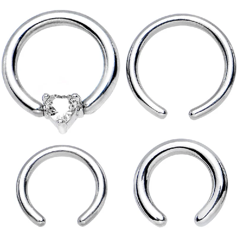 Silver Lip Rings for Subtle Shine16 Gauge and 14 Gauge Clear Gem Heart Interchangeable BCR Set