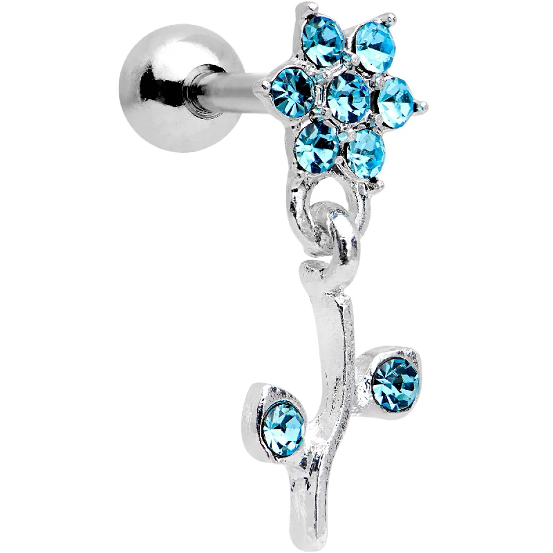 Women's Earrings – Elegant Designs for Every Personality--16 Gauge 1/4 Aqua Gem  Flower Dangle Cartilage Tragus Earring