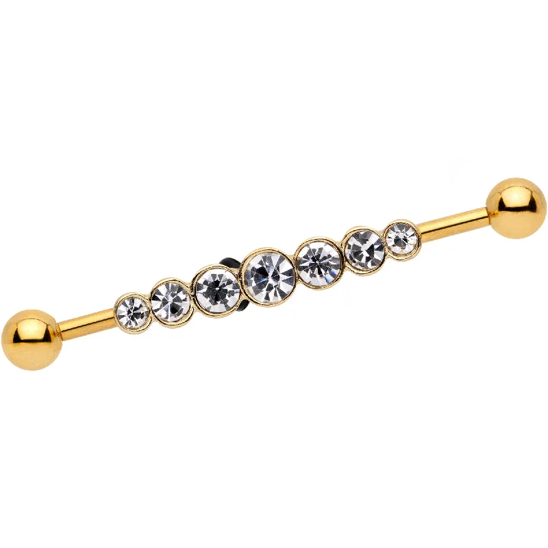 Women's Earrings – Elegant Designs for Every Personality--14 Gauge Clear Gem Gold IP Super Seven Industrial Barbell 38mm Women's Earrings – Elegant Designs for Every Personality--14 Gauge Clear Gem Gold IP Super Seven Industrial Barbell 38mm