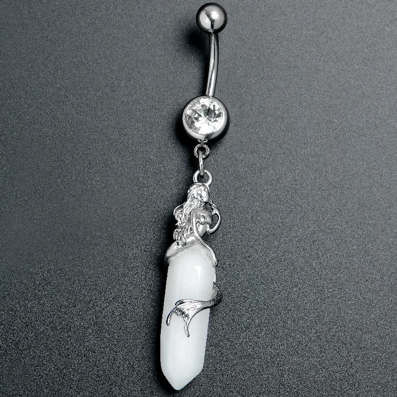 Stylish Belly Rings for Elegant Women -Clear Gem Mermaid Rider Dangle Belly Ring