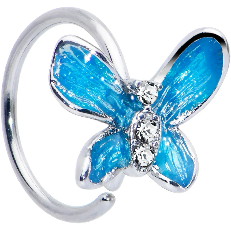 Beautiful Nose Rings with Unique Charms -20 Gauge 5/16 Clear Gem Chunky Butterfly Blue Nose Hoop Beautiful Nose Rings with Unique Charms -20 Gauge 5/16 Clear Gem Chunky Butterfly Blue Nose Hoop