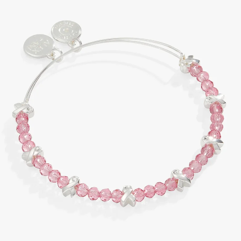 High-Quality Gemstone Bangles for Women-Breast Cancer Awareness Pink Ribbon Bangle