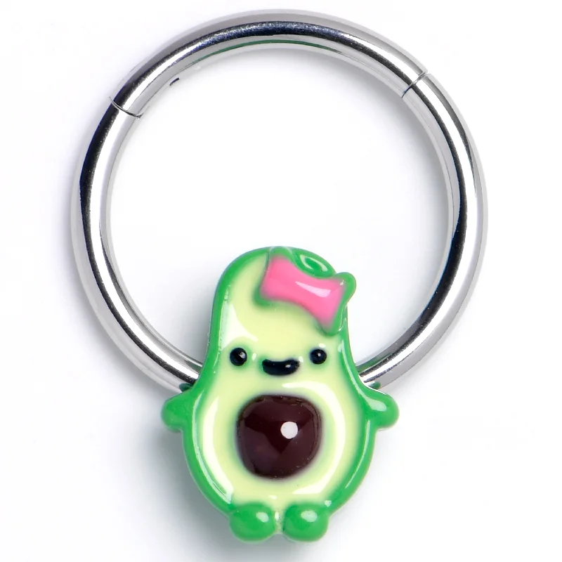 Nose Rings with Charms -16 Gauge 3/8 Cutie Avocado Hinged Segment Ring