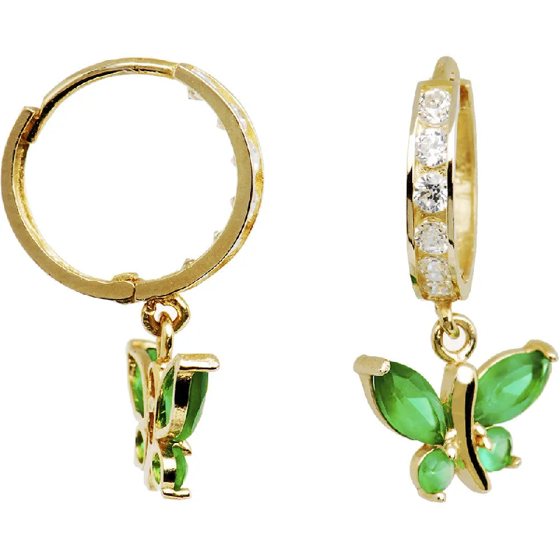 Women's Earrings – Elegant Designs for Every Personality--14kt Yellow Gold Emerald CZ Butterfly Huggy Earrings