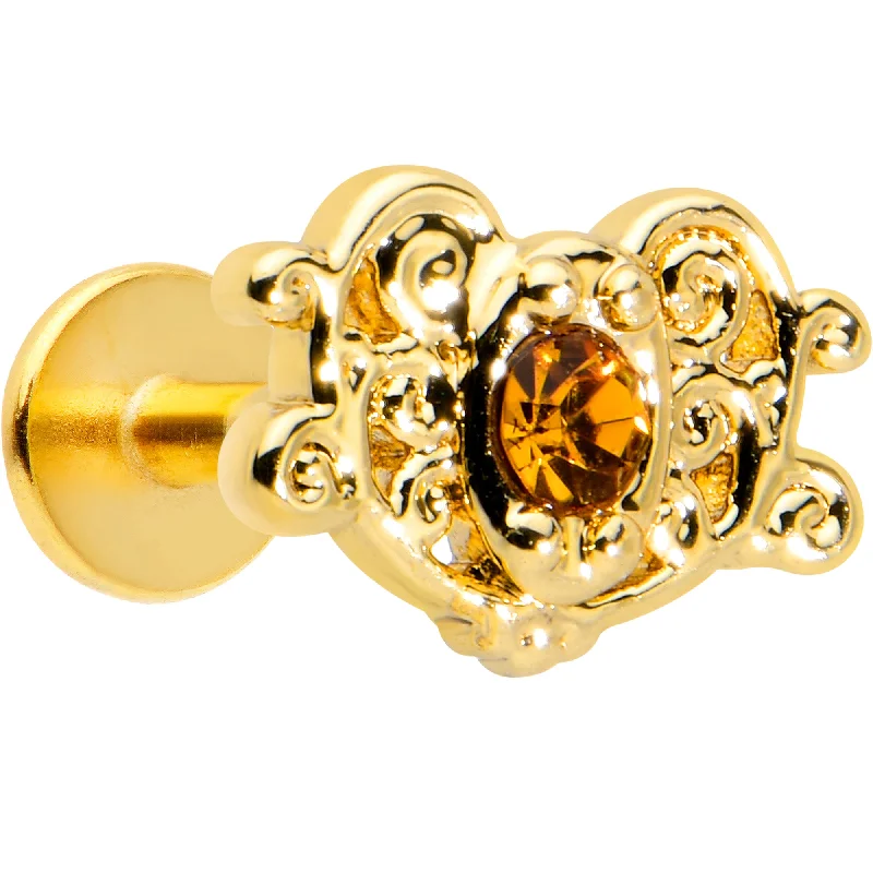 Women's Earrings – Elegant Designs for Every Personality--16 Gauge 1/4 Yellow Gem Gold Tone Duet Scroll Labret Monroe Tragus