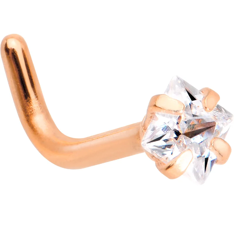 Designer Nose Rings for Statement Fashion -18 Gauge 1/4 Clear Square 2.5mm CZ Gem Rose Gold IP L-Shape Nose Ring Designer Nose Rings for Statement Fashion -18 Gauge 1/4 Clear Square 2.5mm CZ Gem Rose Gold IP L-Shape Nose Ring