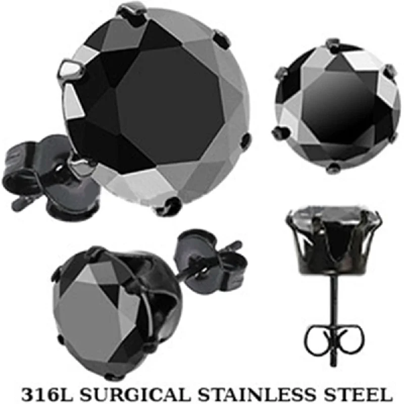 Women's Earrings – Elegant Designs for Every Personality--Spikes Stainless Steel Black Round CZ Stud Earrings Women's Earrings – Elegant Designs for Every Personality--Spikes Stainless Steel Black Round CZ Stud Earrings