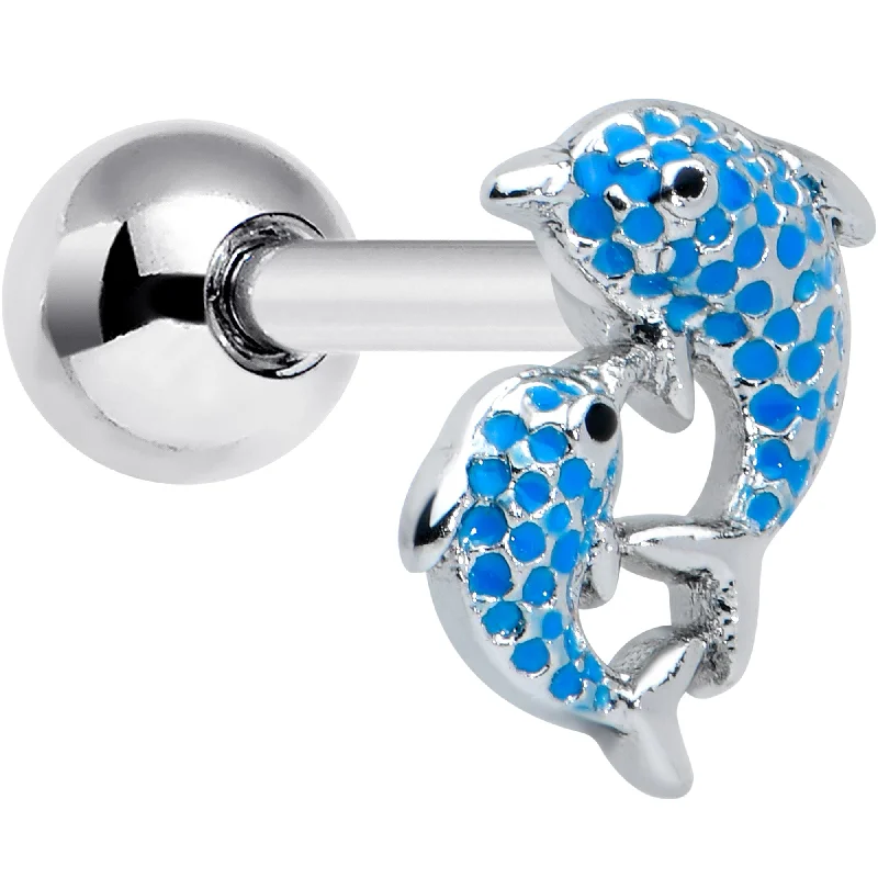 Women's Earrings – Elegant Designs for Every Personality--16 Gauge 1/4 Black Gem Blue Leaping Dolphins Cartilage Tragus Earring Women's Earrings – Elegant Designs for Every Personality--16 Gauge 1/4 Black Gem Blue Leaping Dolphins Cartilage Tragus Earring