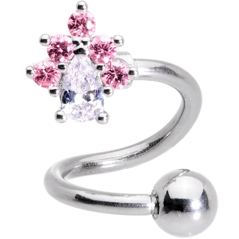 Beautiful Belly Rings for Glamorous Appeal -Clear Pink CZ Gem Springtime Flower Spiral Twister Belly Ring Beautiful Belly Rings for Glamorous Appeal -Clear Pink CZ Gem Springtime Flower Spiral Twister Belly Ring