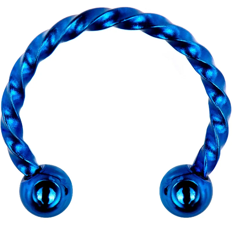 Women's Earrings – Elegant Designs for Every Personality--16 Gauge 3/8 Blue Seriously Twisted Horseshoe Circular Barbell